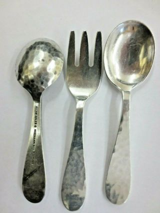 Allan Adler Mid Century Hammered Sterling 2 Spoon & Fork Baby Set Arts And Craft