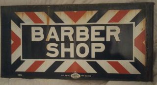 Vintage Porcelain Barber Shop Sign - William Marvy Usa - Double Sided Flanged