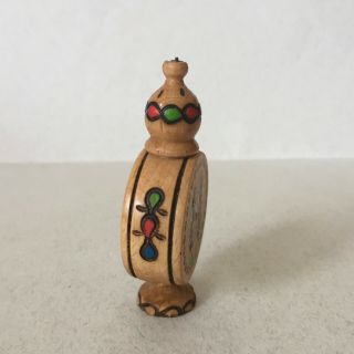 Vintage Bulgarian Small Wooden Perfume Bottle Holder Folk Art With Rose Oil 4