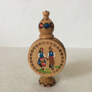 Vintage Bulgarian Small Wooden Perfume Bottle Holder Folk Art With Rose Oil 5