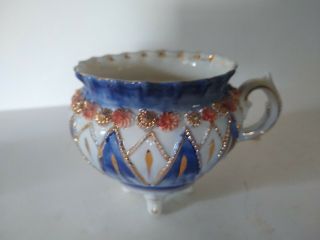 Antique Cobalt Blue Gold Porcelain Floral Footed Cup Hand Painted Ornate