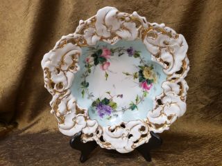 C.  T.  Germany Bowl Reticulated Floral Gold 12.  5 " Porcelain