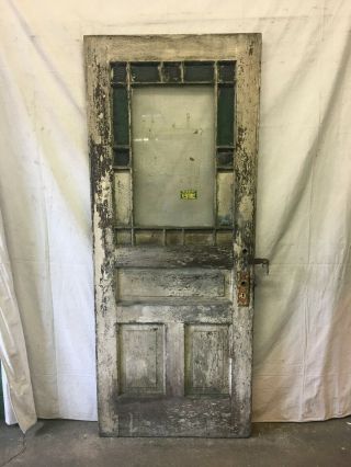 Vintage Exterior Wood Door Stained Glass Weathered Antique 32 - 1/4x78 - 3/4
