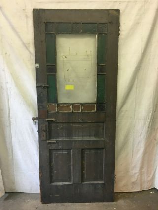 Vintage Exterior Wood Door Stained Glass Weathered Antique 32 - 1/4x78 - 3/4 2