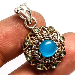 Blue Chalcedony Pendant 925 Sterling Silver Handmade Jewelry Sz1.  21 "