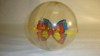 Vintage Clear Plastic Ball Toy With Spinning Butterfly Inside - 7 " Diameter