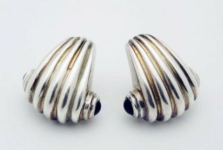 Estate Charles Krypell Omega Back Onyx Earrings In Sterling Silver 14k Posts