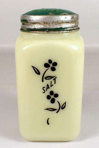Rare Vtg Mckee Custard Pale Yellow Milk Glass Salt Shaker Range Jar Flowers
