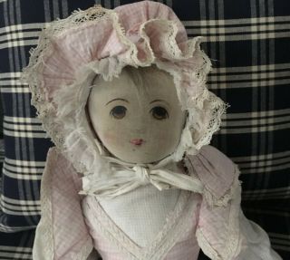 Antique Early Painted Face Babyland Rag Doll With Outfit – 15”