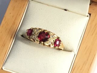 Antique 18ct Gold,  Diamond & Ruby (garnet) Ring,  M,  1/2