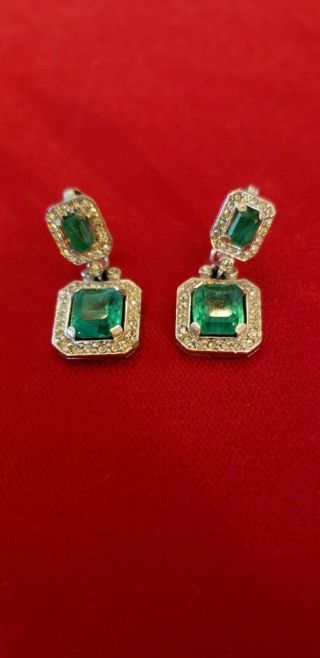 Vintage Ciner Flawed Emerald Drop Earrings Minty 2