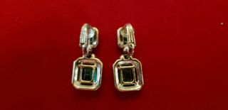 Vintage Ciner Flawed Emerald Drop Earrings Minty 3
