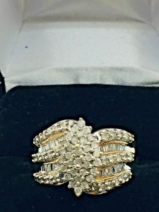 Vintage 10k Solid Gold Diamond Cluster Ring