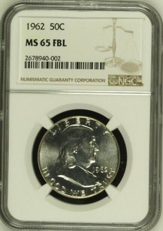 1962 - P Franklin Half Dollar Ngc Ms - 65fbl (full Bell Lines) White Very Rare
