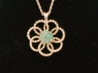 Vintage 14k Solid Gold Necklace And Jade Pendant