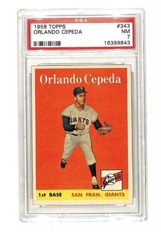 1958 Topps 343 Orlando Cepeda Vintage Card Psa 7 Giants Hof