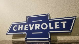Vintage Chevrolet Porcelain Gas Chevy Bowtie Service Station Pump Plate Sign