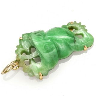 Vintage 14K Yellow Gold Carved Green Jade Frog Pendant 2.  6 Grams 2