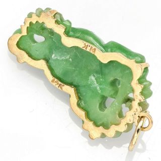 Vintage 14K Yellow Gold Carved Green Jade Frog Pendant 2.  6 Grams 3