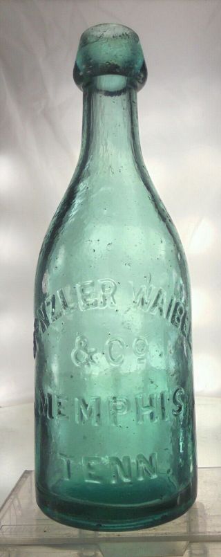 Kenzler Waibel Memphis Tennessee Antique Applied Top Soda Bottle.  Teal Pony
