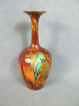 C1891 Thomas Forester & Sons Pottery Vase Green Bird In Forest