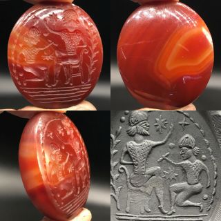 Very Old Sassanian King Unique Agate Seal Intaglio Stone Bead
