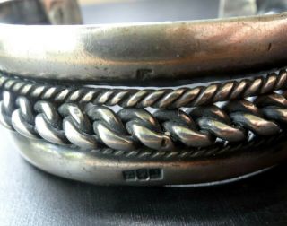 Vintage 103g Hallmarked Egypt 800 Silver Cuff Torque Heavy Bangle Bracelet - Q42