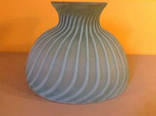 Vintage Antique 10 " Fitter Lamp Glass Shade Blue Satin Opalescent Ribbed Swirl