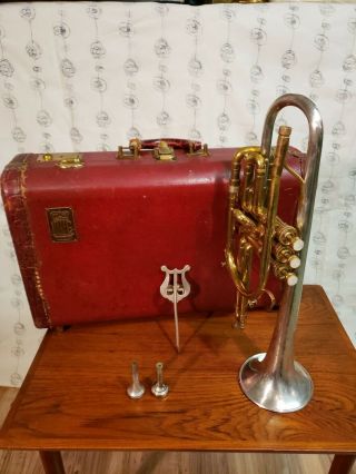 Rare Vtg King Silver Sonic 304942 Sterling Silver&brass Cornet Trumpet W/case