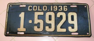 Vintage 1936 Colorado Vintage License Plate Blue White Car Automobile