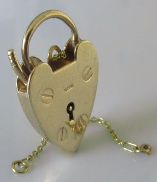 Vintage 9ct Yellow Gold Padlock Charm (4.  0g) Pendant (with Safety Chain)