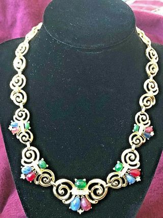Vintage TRIFARI Cabochon MOHGUL Style Gold - Tone NECKLACE & Clip on EARRINGS 3
