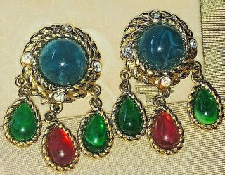 Vintage TRIFARI Cabochon MOHGUL Style Gold - Tone NECKLACE & Clip on EARRINGS 4