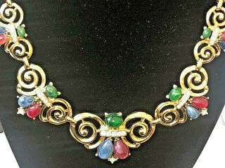 Vintage TRIFARI Cabochon MOHGUL Style Gold - Tone NECKLACE & Clip on EARRINGS 6