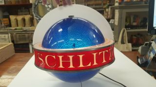 Rare Vintage Schlitz Spinning Blue Globe Beer Lighted Wall Sconce Sign
