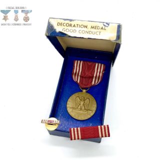 1945 Wwii Us Army Good Conduct Medal Ribbon Bar Lapel Pin Box Rex Products