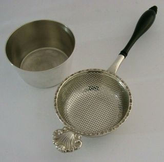 QUALITY ENGLISH STERLING SILVER TEA STRAINER AND DRIP BOWL STAND 1984 2