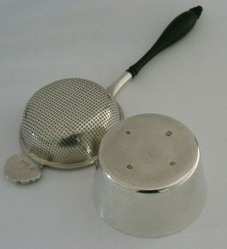 QUALITY ENGLISH STERLING SILVER TEA STRAINER AND DRIP BOWL STAND 1984 6