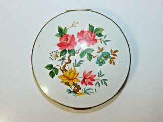 Vintage Stratton England Gold Floral Print Powder Compact Makeup Mirror