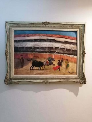 Antique Painting By Pablo Picasso Whit Antique Frame Of Cedar