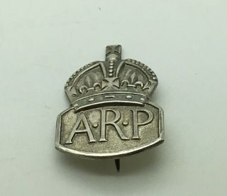 Ww2 Sterling Silver Arp Air Raid Precautions Patrol Military Crown Cap Badge