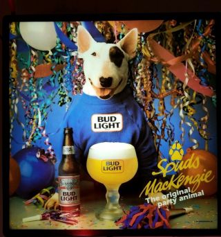 Vintage Spuds Mackenzie Bud Light Beer Lighted Sign Anheuser Busch Rare