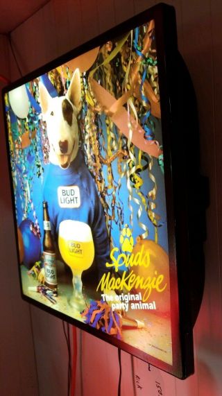 Vintage SPUDS MACKENZIE Bud Light Beer Lighted Sign Anheuser Busch RARE 3