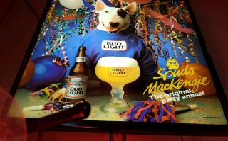 Vintage SPUDS MACKENZIE Bud Light Beer Lighted Sign Anheuser Busch RARE 4