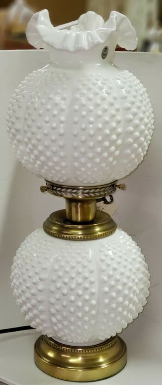 Vintage Fenton Milk Glass Hobnail Gone With The Wind Double Ball Lamp Gwtw 3 Way