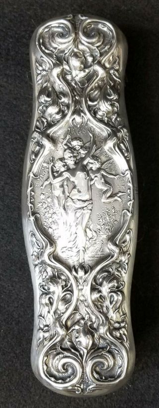 Fine Quality Sterling Silver Art Nouveau Brush Repousse 