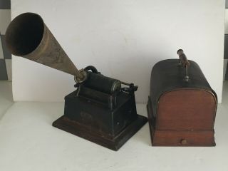 Antique THOMAS EDISON GEM Phonograph Player w 9 Cylinders  no crank 3