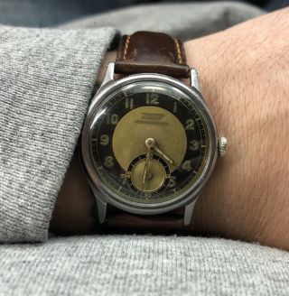 Vintage Tissot Antimagnetique Wristwatch Cal.  27 Bullseye Black Gold Patina