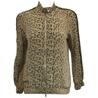 Gucci Beige & Green 40 Size Xs Leopard Print 100 Silk Bomber Jacket Rare 2010