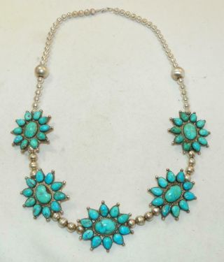 Vintage Navajo Sterling Silver Turquoise Cluster Pendant Necklace